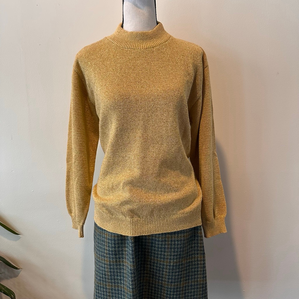 Alfred Dunner | Late 80s Gold Metallic Mock Neck Sweater | USA Made Vintage - L - Picture 10 of 10